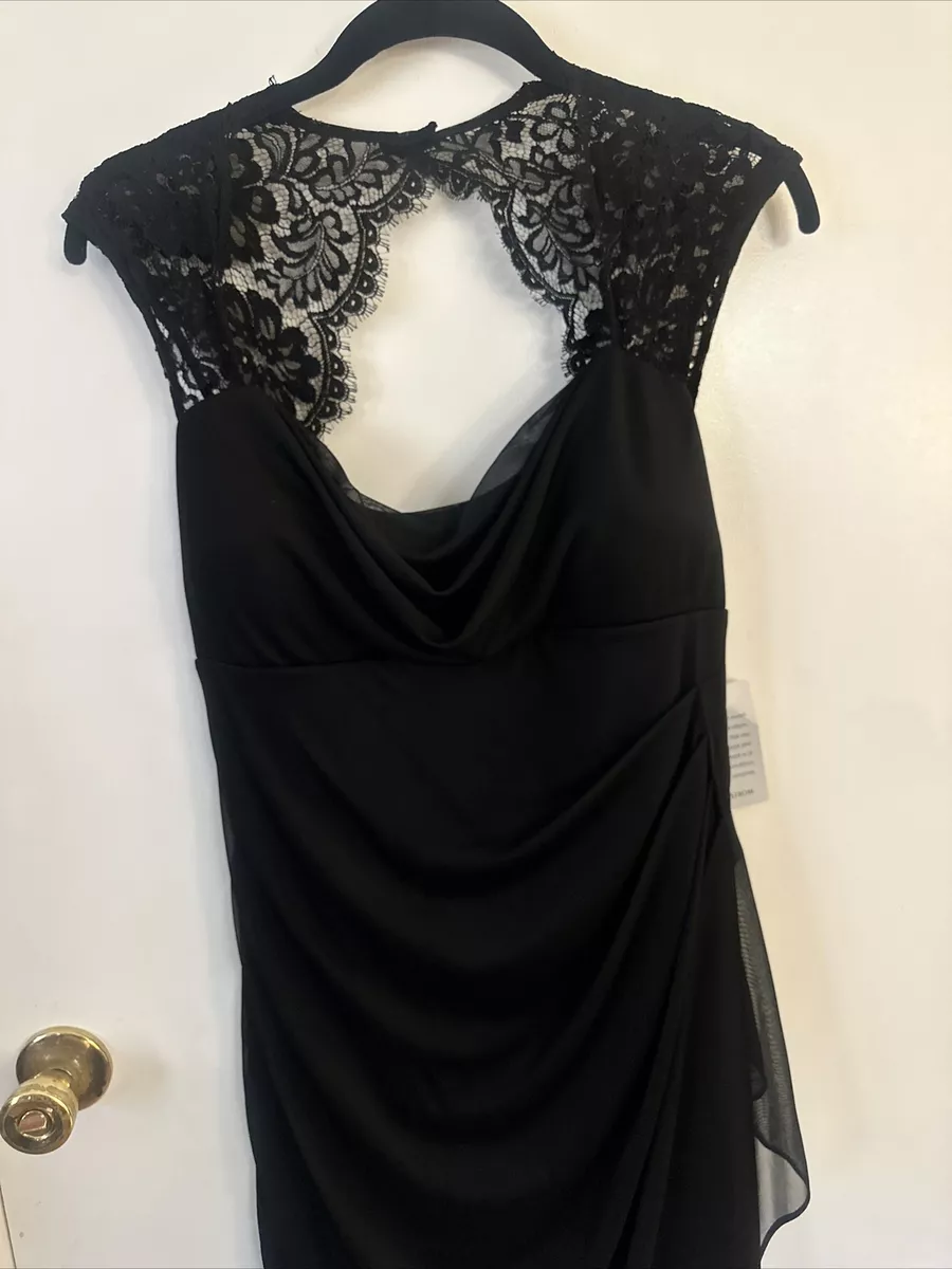 Xscape size 14 black dress w/ lace top built in bra NWT