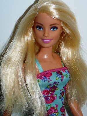 Cute Blonde Barbie Doll In Flower Print Dress Ebay