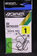 Owner Ebi Baitholder Hook - Size 1 - Pack of 7 Black Chrome Hooks
