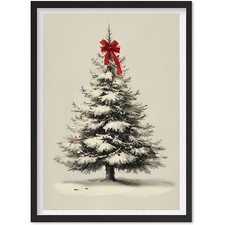 Neutral Vintage Christmas Tree Wall Art  Minimal Rustic Farmhouse Holiday Decor