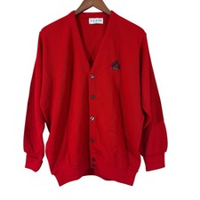 Vintage 80s IZOD Red Knit Cardigan Sweater Mens V-Neck Crest Logo M USA Made