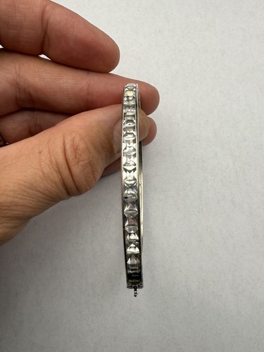 VINTAGE ART DECO 1910 STERLING PASTE HINGED ENGRAVED BRACELET CHANNEL SET E3 - Picture 8 of 18