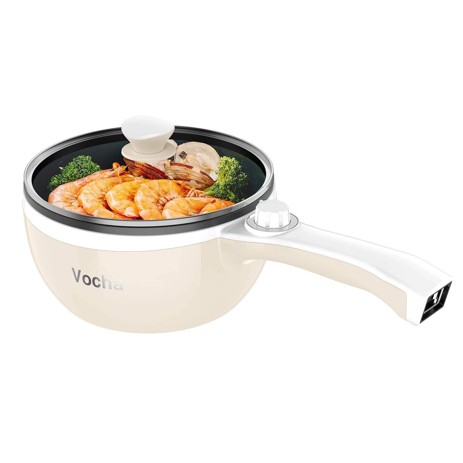 Vocha Electric Hot Pot, 1.5L Mini Portable Pan 1.5 Litres, Beige