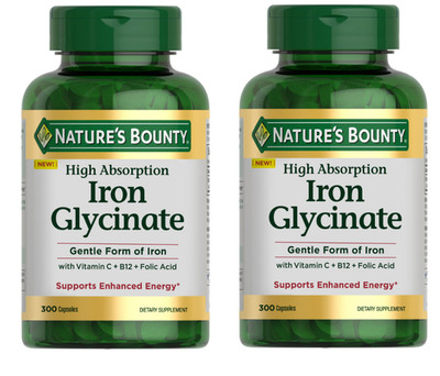 lot of 2 Nature's Bounty Iron Glycinate HIGH ABSORPTION 600 Count EXP 3/2028