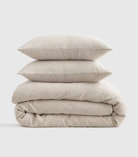 New Quince Full Queen Linen Duvet Cover Set 2 Sham Natural Chambray CAT RETURN