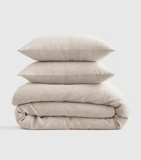 New Quince Full Queen Linen Duvet Cover Set 2 Shams Flax Natural Chambray