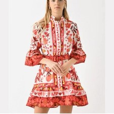Farm Rio Womens Romantic Orchard Mini Dress Belted Red Floral Small