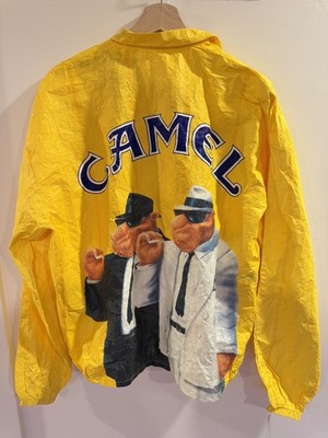 Vintage Camel Jacket Mens XL Yellow Tyvek Windbreaker Graphic Joe Camel 90s