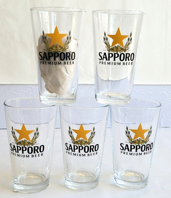 Set of 5 Sapporo Premium Beer Pint Glasses 16 oz Barware Japan Man Cave