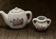 Vintage Miniature Ceramic Tea Set  Pieces (Teapot & Sugar Bowl)