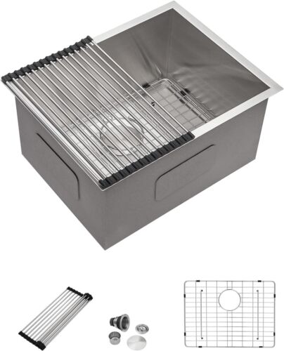 21 Inch Undermount Laundry Sink Stainless Steel Utility Sinks 12" Deep with X...