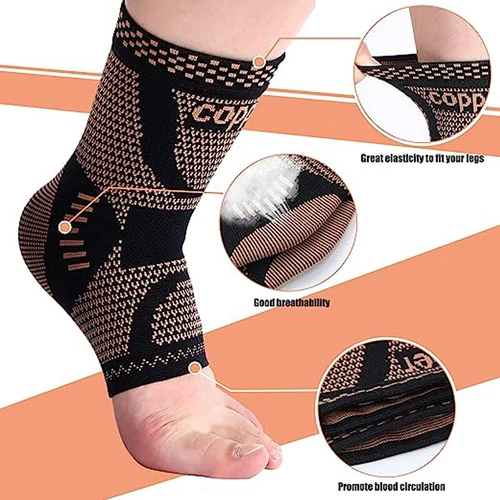 Copper Ankle Compression Sleeve Brace Support Socks Foot Fasciitis Pain Relief - Picture 6 of 42