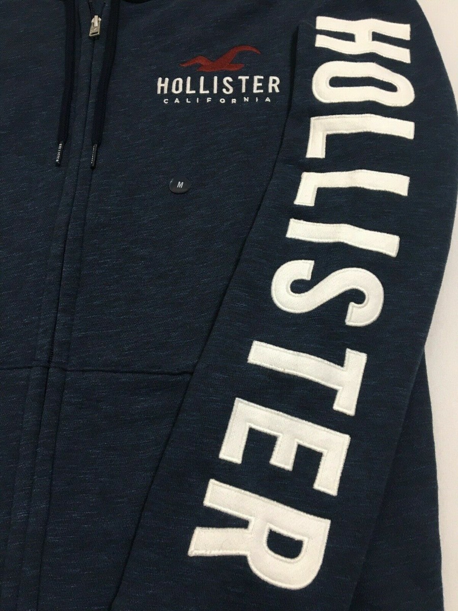 Hollister Men's Light Gray Navy Logo Full Zip Zipper Hoodie Hollister Men's Light Gray Navy Logo Full Zip Zipper Hoodie