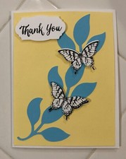 Card Set Of 4 Stampin Up THANK YOU, Leaves, Black  White Butterflies