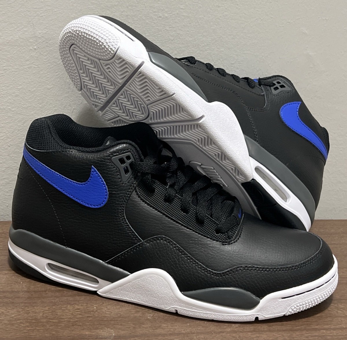 Nike Flight Legacy Leather Black Hyper Blue Basketball Shoes