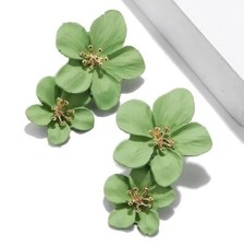 Green Women Boho Flower Earrings Fashion Statement, Drop Dangle Stud Earrings