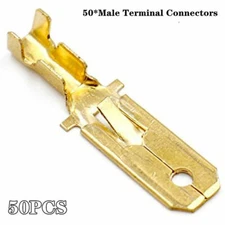 50PCS 6.3mm Non Insulated Terminal Male Spade Quick Splice Crimp Connector