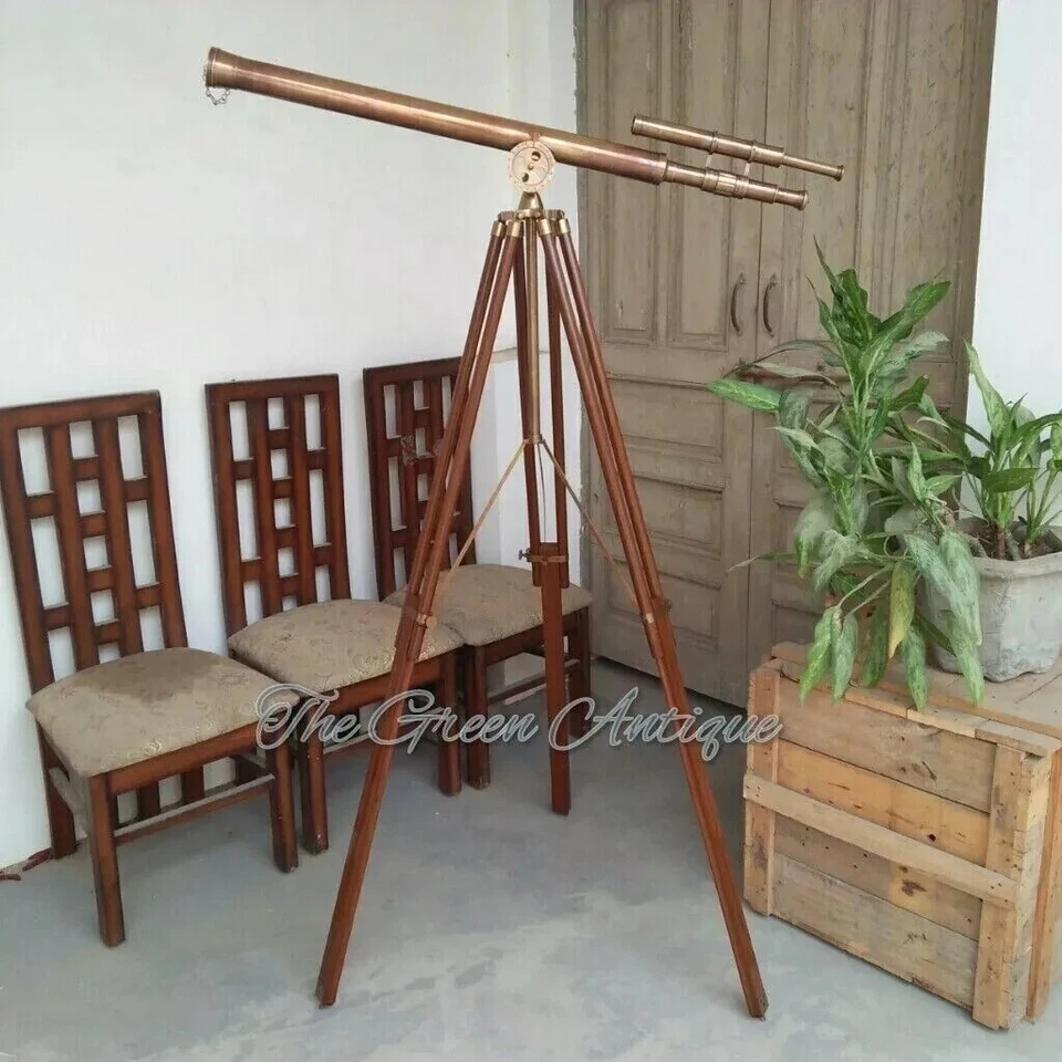 Antiguo telescopio náutico de latón de 39 pulgadas con soporte para trípode de madera Foto 3 de 4