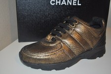 CHANEL 16K Golden Brown Black CC Lace Up Sport Runner Trainer Sneaker Shoe 36 EU