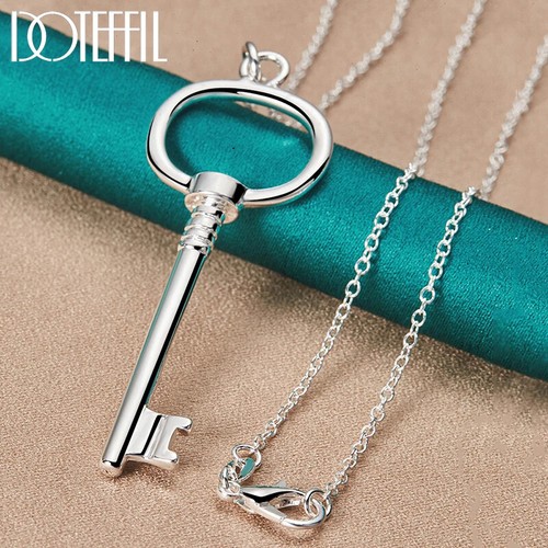 DOTEFFIL 925 Sterling Silver Round Key Pendant Necklace  Fashion Party Jewelry - Picture 1 of 8