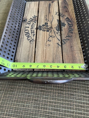 Wood & Metal Serving Ottoman Tray w/Handles for Living Room Coffee Rustic Tray - Picture 7 of 8
