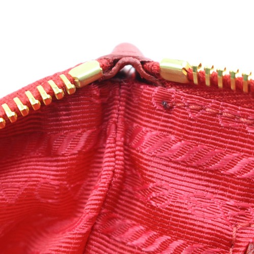 Auth PRADA Logo Pouch Purse Wristlet Red Nylon Leather 1N1868 Used - Picture 20 of 21