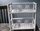 VINTAGE WHITE WICKER RATTON WALL OR TABLE BATHROOM SHELF  15X14X6