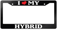 Glossy Black License Plate Frame I HEART MY HYBRID Auto Accessory 1634