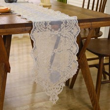 Beige Vintage Embroidered Lace Table Runner Dresser Scarf Wedding Party Decor