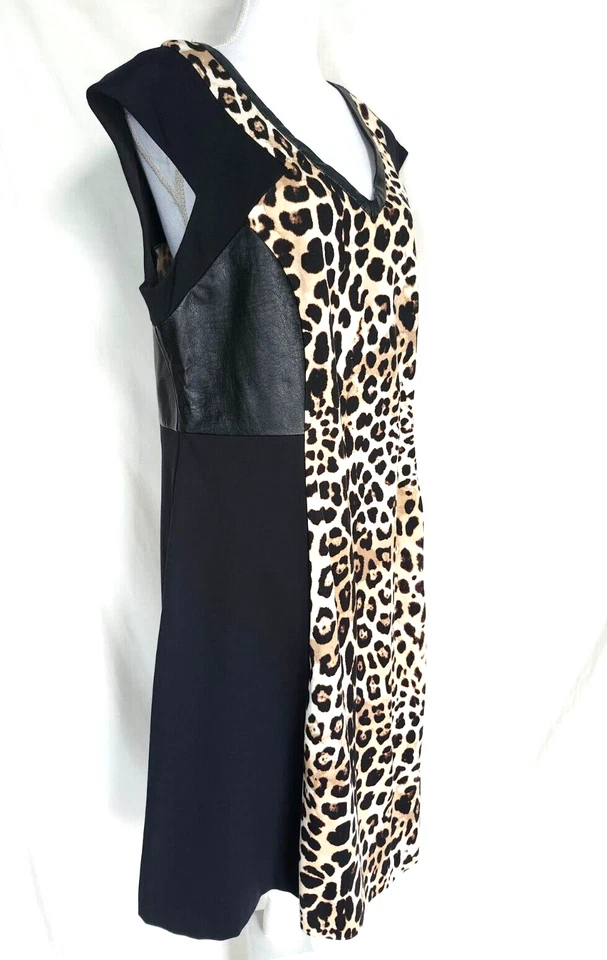 Lane Bryant 无袖动物印花和黑色紧身连衣裙 18 码人造皮革 — 第 2/4 张图片