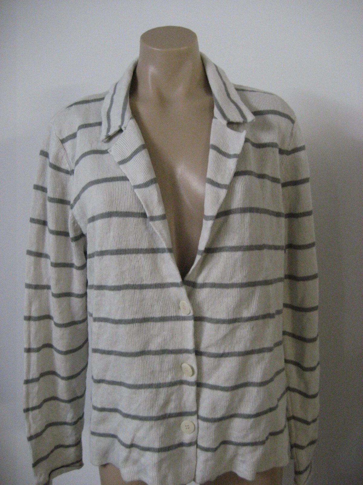 EILEEN FISHER Cotton Metallic Stripe Button Down Jacket Cardigan Top L NWT $278