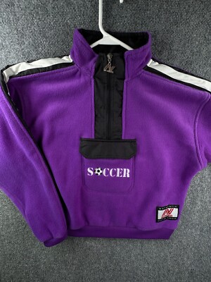 VTG In Excess Purple Fleece Soccer Jacket Half Zip Kangaroo Pocket Large Adult