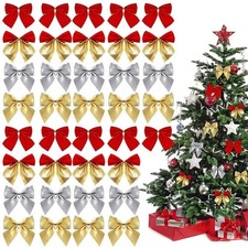 12pcs Christmas Flocking Bow Exquisite Christmas Tree Bow Pendant Holiday Weddin