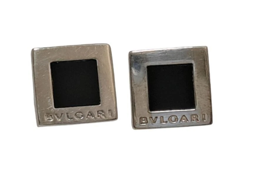 Auténticos Gemelos Bvlgari SV925 Cuadrado Ónix Negro Plata Hombres - Imagen 3 de 4