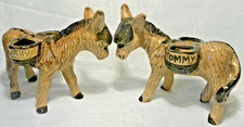 2 x Vintage Clovelly Pottery Donkey Names Tommy Brown Saddle Baskets Figurine