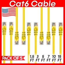 5 x Cat 6 Patch Cord Yellow Cat6 Cable Ethernet RJ45 Connectors Internet Wire