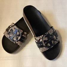 Tory Burch Leigh Anatomic Slide Sandals Shoes Stamped Snake Printed Size 7.5 M