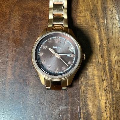 Fossil Watch Round Rose Gold Tone Brown Dial Stainless Steel - Needs Battery