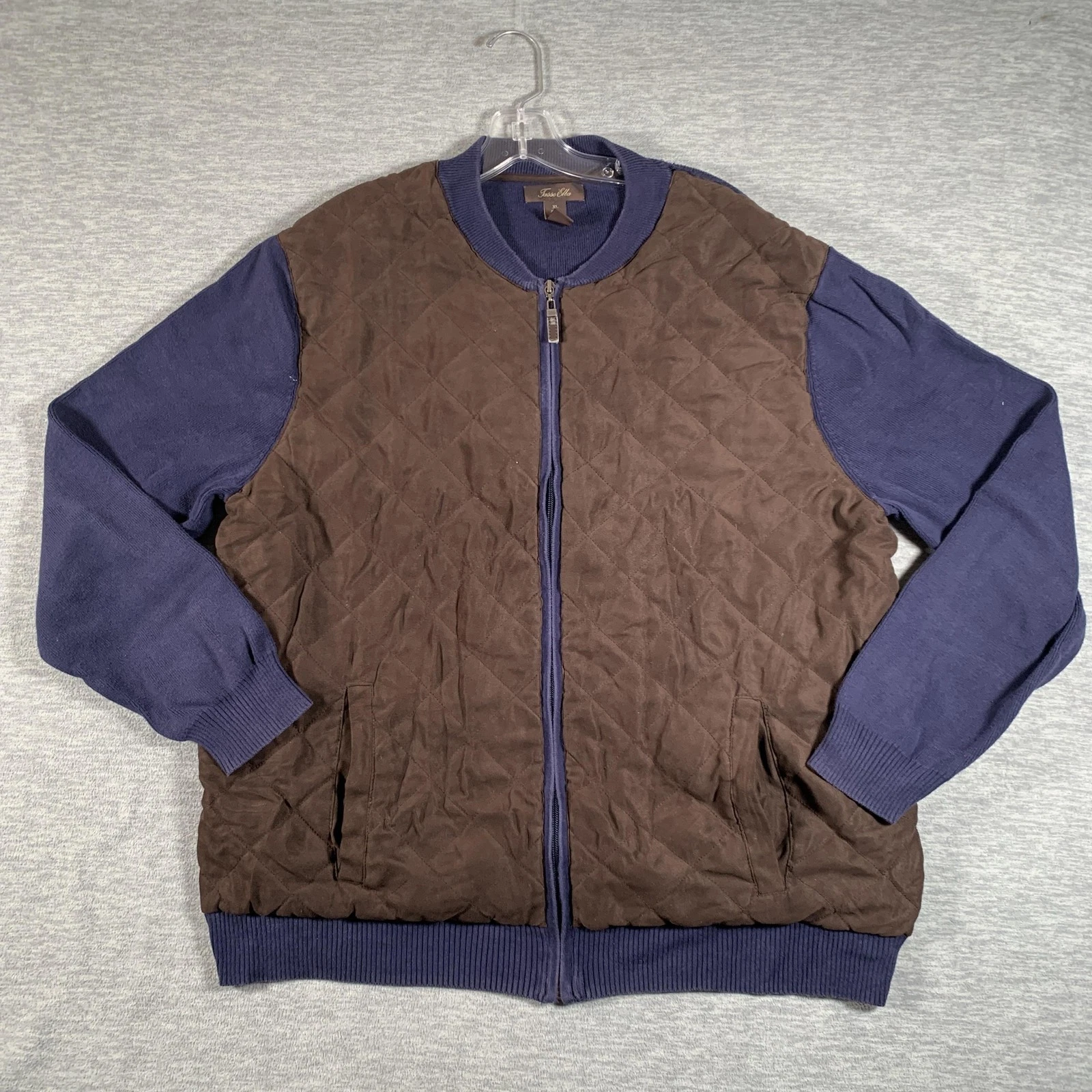 Tasso Elba Jacket Mens XL Brown Navy Quilted Front Knit Sleeves Full Zip Bomber
Opens in a new windo