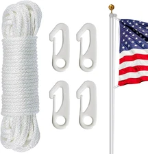 NQ Flag Pole Rope Kit - 50 Feet X 1/4" Diameter Flag Pole Halyard Nylon Rope wit