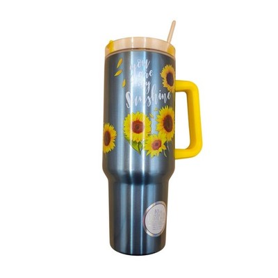 Spoontiques 40 Oz Double Wall Tumbler Stainless Steel Very Sturdy Lid Sunflowers