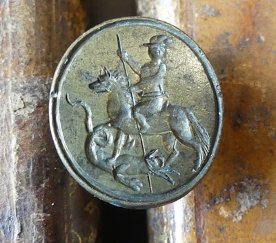 rare et beau sceau en bronze avec le motif d'un cavalier époque 17em - Photo 1/4