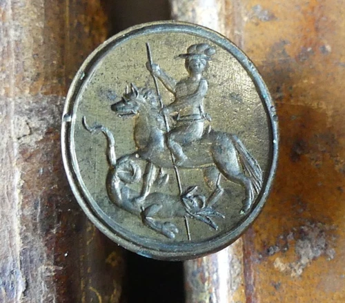 rare and beautiful bronze seal with the pattern of a rider 17th century