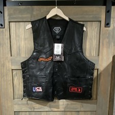 New With Tags Diamond Plate Buffalo Leather Men's Black Vest With Eagle Patch L