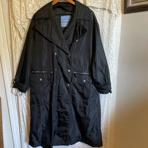 Prada raro trench donna pelle nylon con fodera in pelliccia di castoro 14