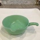 Vtg Fire King Green Jadeite Glass Skillet Soup Bowl with Spout and Handle
