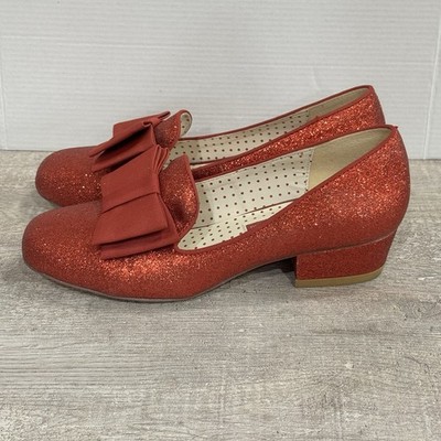 But Another Innocent Tale Red Glitter Bow Shoes Size 6 Block Heel Pumps Dorothy