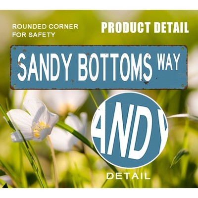 Vintage Rust Blue Metal Sign Sandy Bottoms WAY Funny Street Quote Decor Art