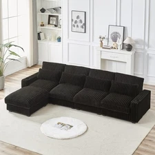 126" Corduroy L-Shaped Sofa w/ Cup Holder & USB