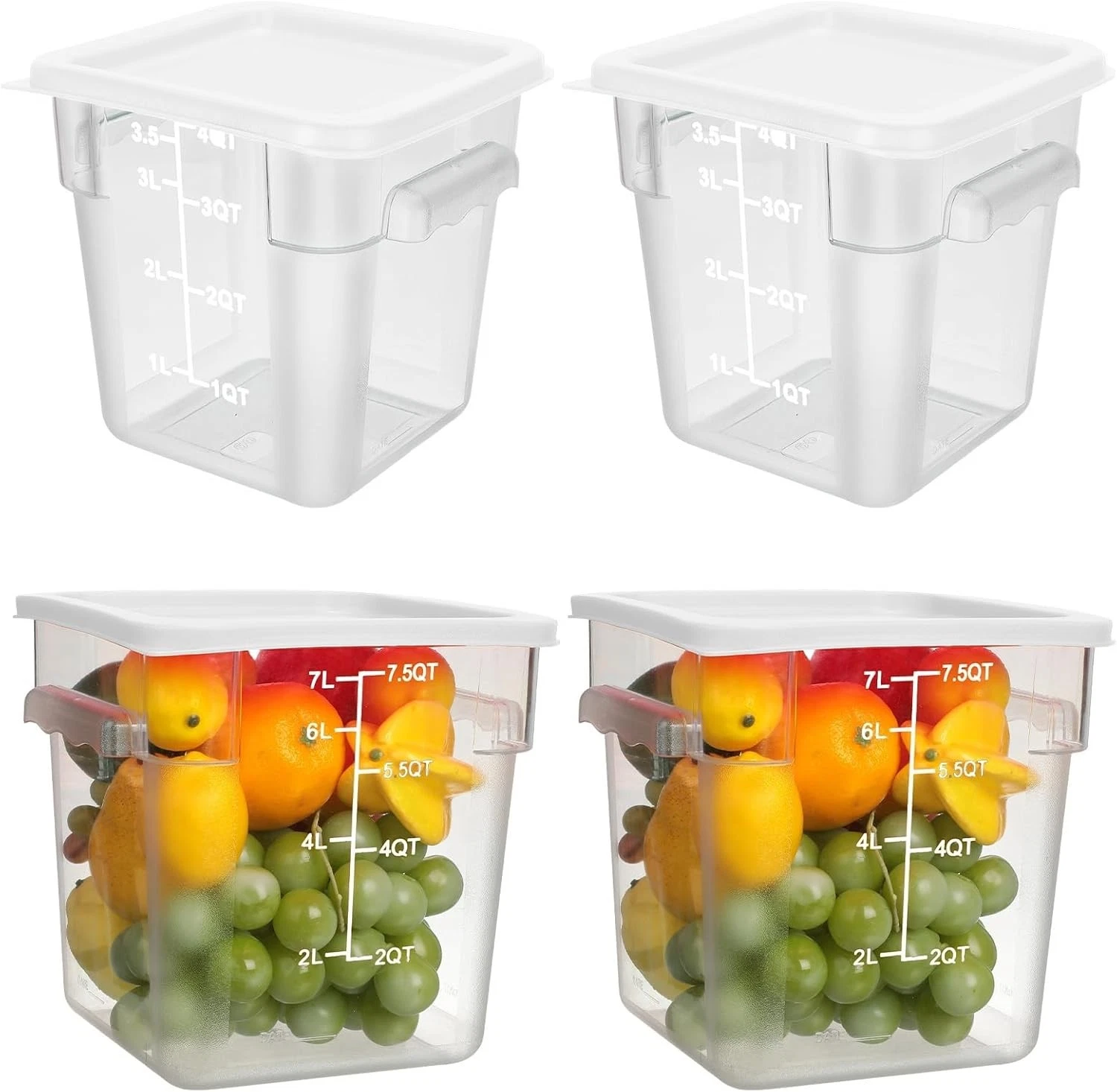 4 Pcs 8 Qt & 4 Qt Clear Food Storage Containers W/ Lids Handles & Scales Durable